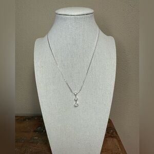 Nine West Crystal Drop Pendant Necklace Silver Chain Adjustable